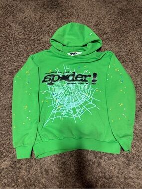Green Graphic Spider Web Hoodie Sweatshirt